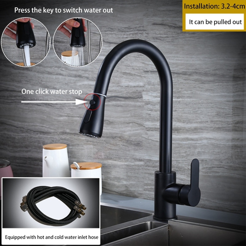 Pull-Down Kitchen Faucet Kitchen Sink Mixing Faucet 2 Kinds of Shower Nozzles and Cold Faucet