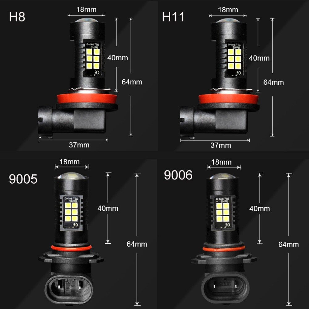 2 stücke H8 H11 LED Auto Lichter LED-lampen 9005 HB3 9006 HB4 Weiß Tagfahrlicht DRL Nebel Licht 6000K 12V Fahren Lampe 6000K