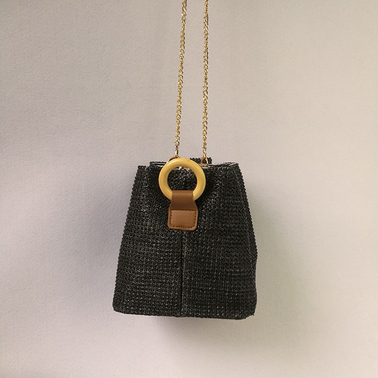 Straw bag female handbag girl Korean beach bag bag woven bag hand bag chain: Black