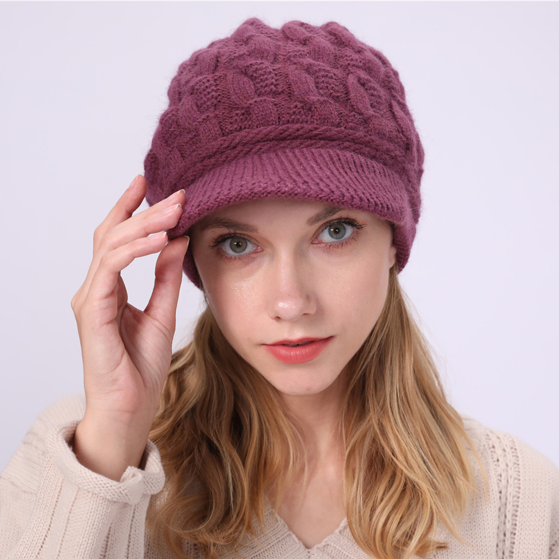 Autumn Winter Women Warm Beret Hats Knitted Berets Female Plush Beanies Hat Outdoor Lady Rabbit Wool Knit Flap Caps
