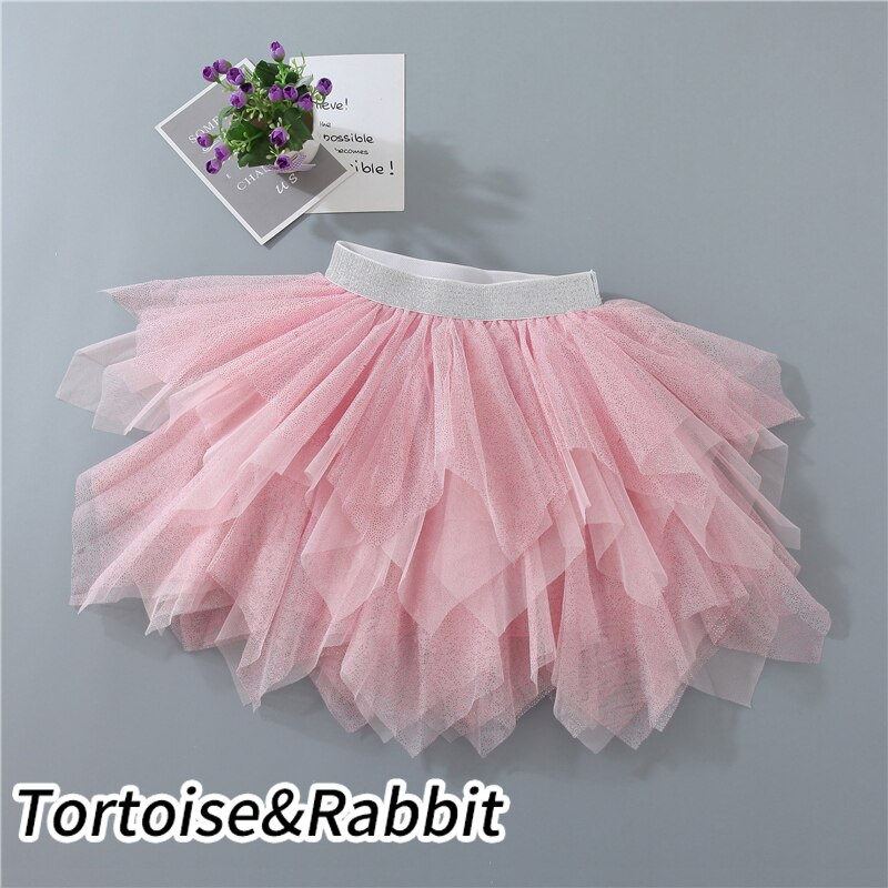 Jenter glitter uregelmessige tutu skjørt barn enhjørning mykt mesh skjørt for 3-8 år barnefest ytelse: Rosa / 3t