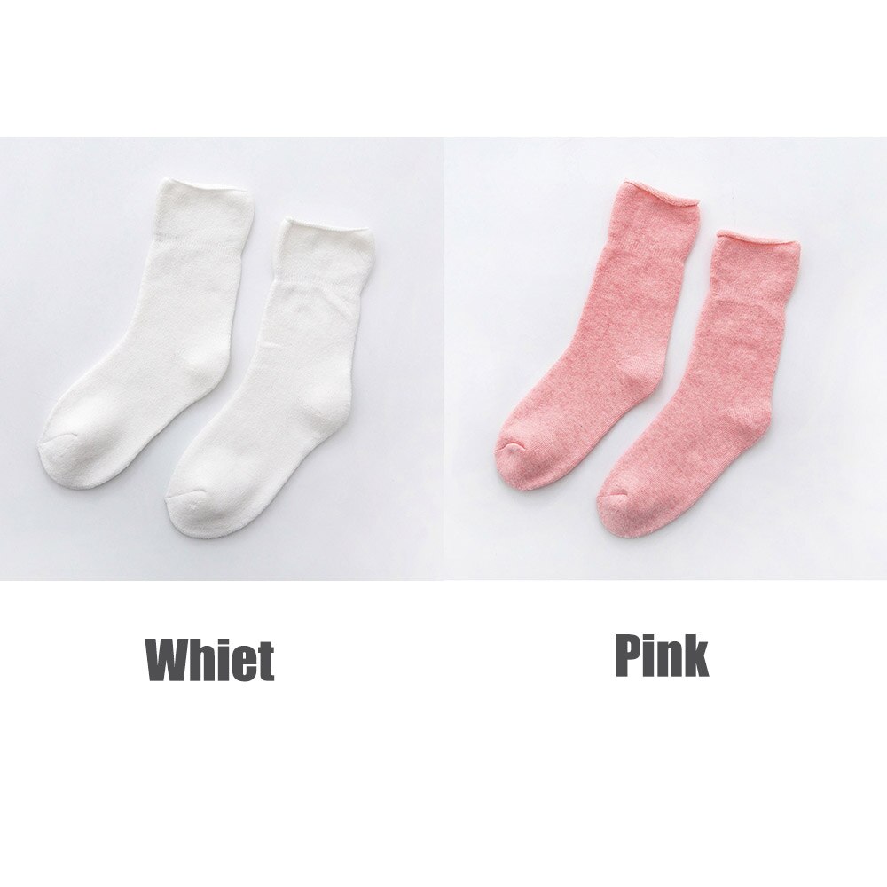 2 Paar Dikke Vrouwen Sokken Set Warme Katoen Sok Herfst Winter Effen Kleur Vrouwelijke Losse Mond Badstof Sokken Dames ademend: white pink