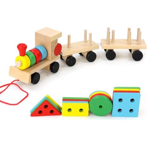 Wooden Toys Three Shape Small Trains / Baby Wooden Toy Educational Geometric Train