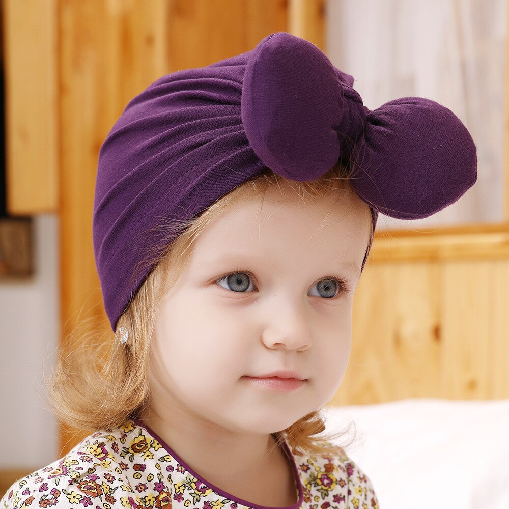 Baby Meisje Hoeden Baby Puur Katoen Strik Caps Kinderen Zachte Tulband Kids Headwrap Effen Kleur Mutsen Haaraccessoires