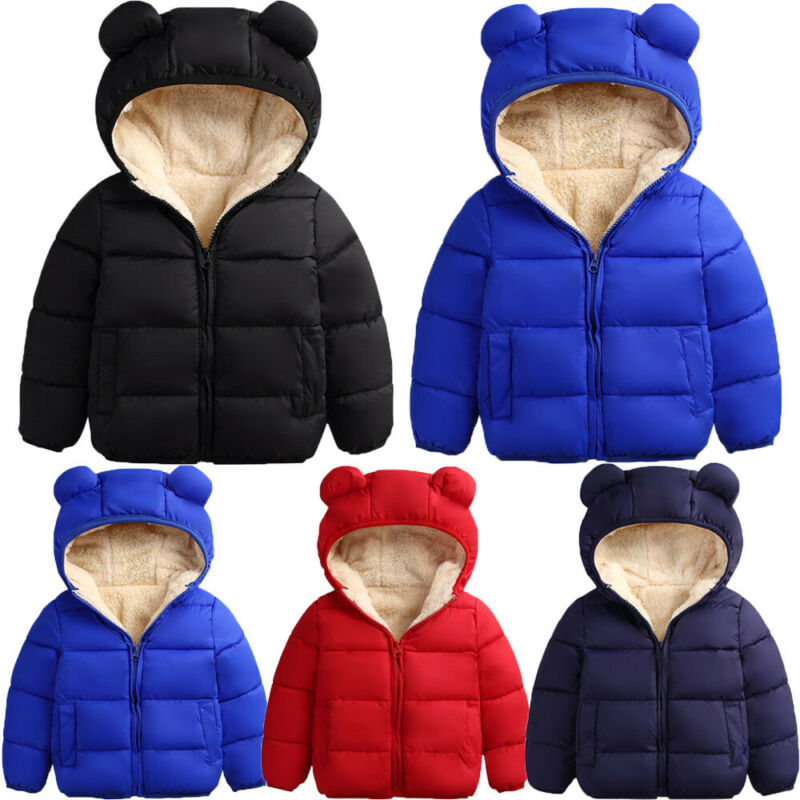 Abrigo de invierno Citgeett cálido para niños y niñas con orejas 3D con capucha de algodón acolchado forrado sólido grueso