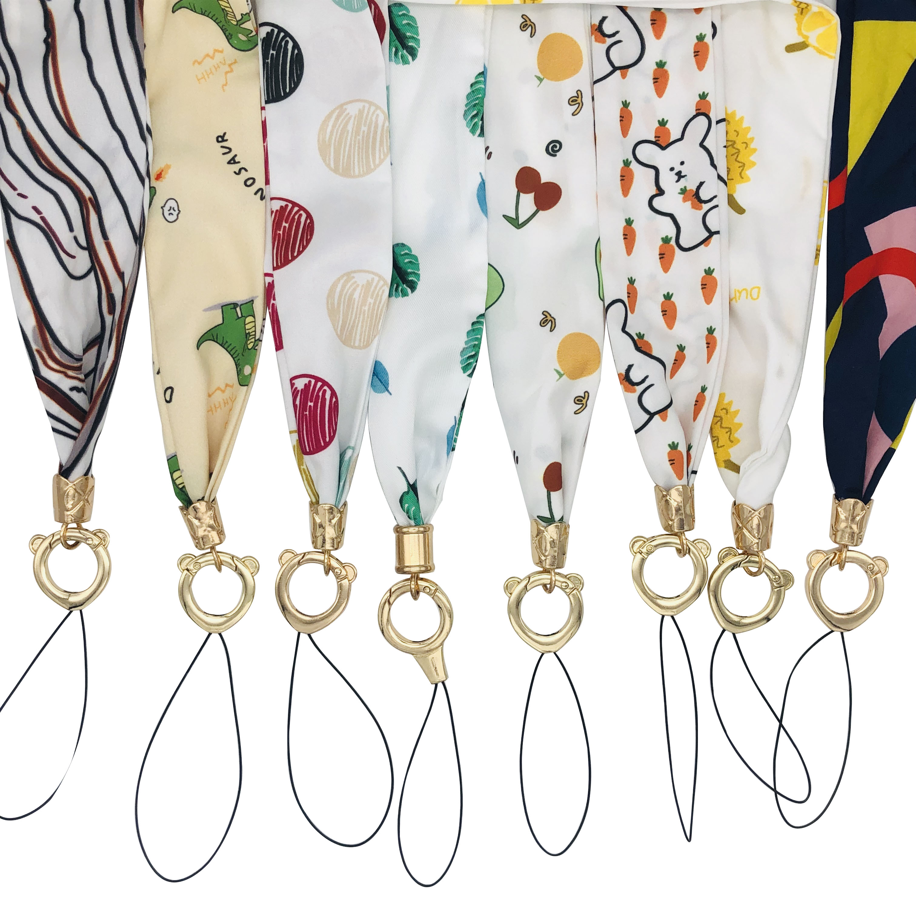 Impressão larga da listra da correia da corrente do pescoço do artigo do chiffon luxuoso para o telefone móvel do gym do cartão da identificação da chave com o grampo do crachá de usb correia diy