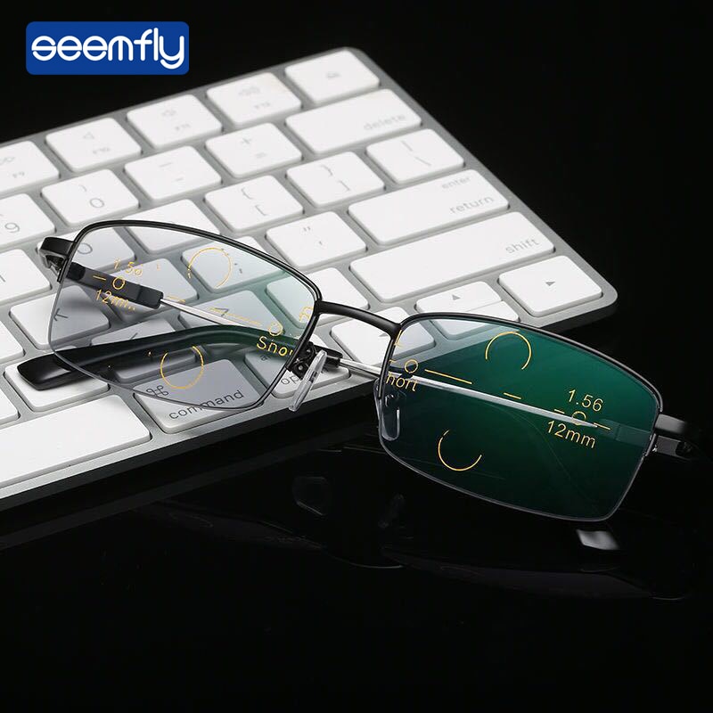 Seemfly Dual-Use Reading Glasses Men Prevent Blue Light Radiation Multi-Focal intelligent Zoom Antifatigue Computer glasses