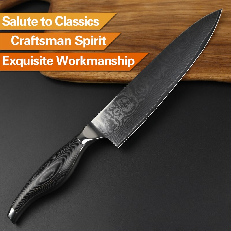 Xinzuo 8 '' pro kokkekniv  vg10 damaskus stål rustfrit stål japan køkkenknive kød grøntsagskniv pakkawood håndtag