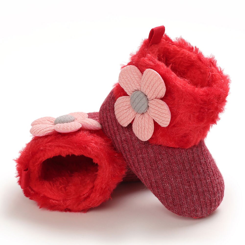Kleines Baby Mädchen Winter Schnee Stiefel Weiche Faux Pelz betroffen Blume Booties Anti-Unterhose Kleinkind Prewalkers