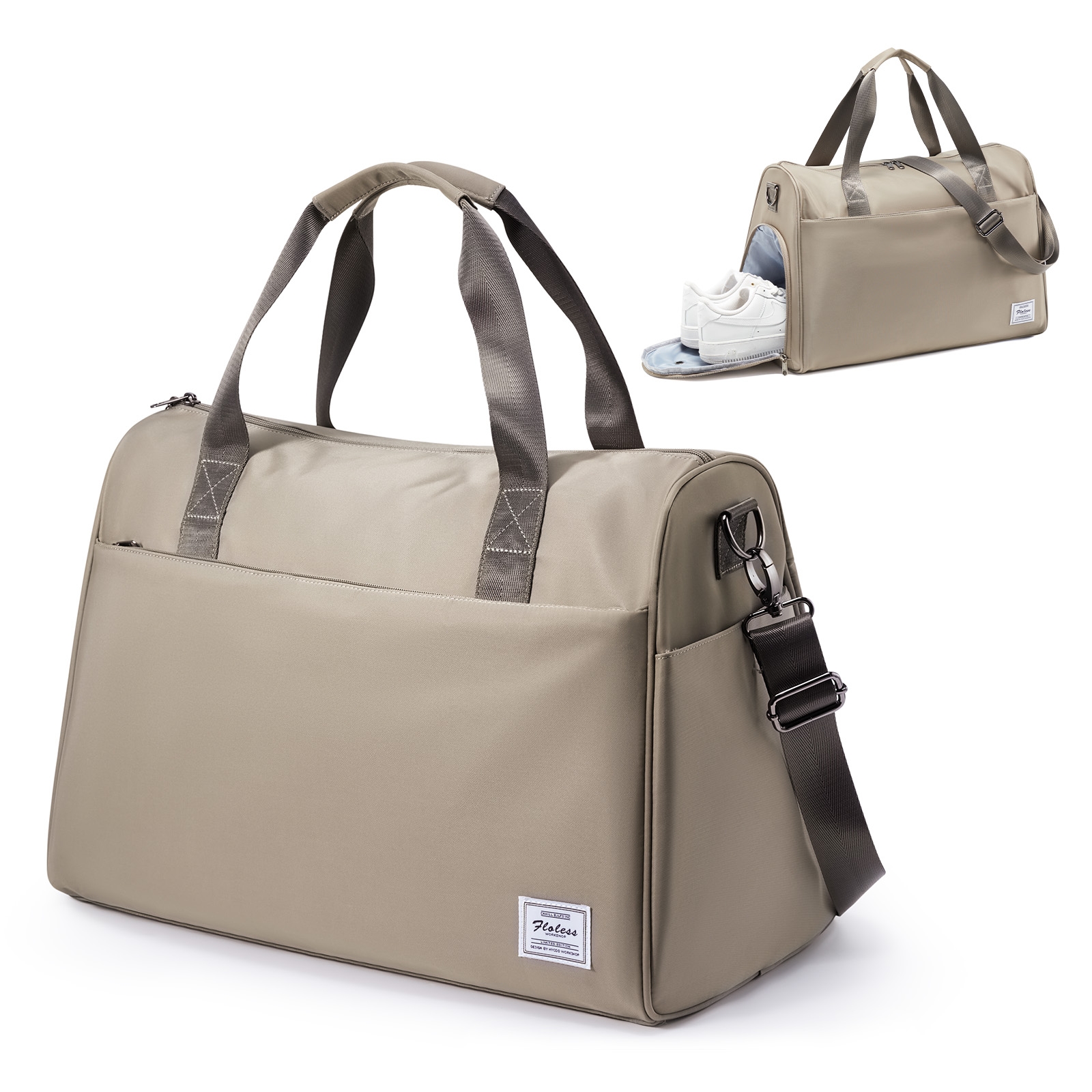 Bolsa de viaje para hombre, bolsa de equipaje con compartimento para zapatos, impermeable, para gimnasio, de noche, para avión: Caqui
