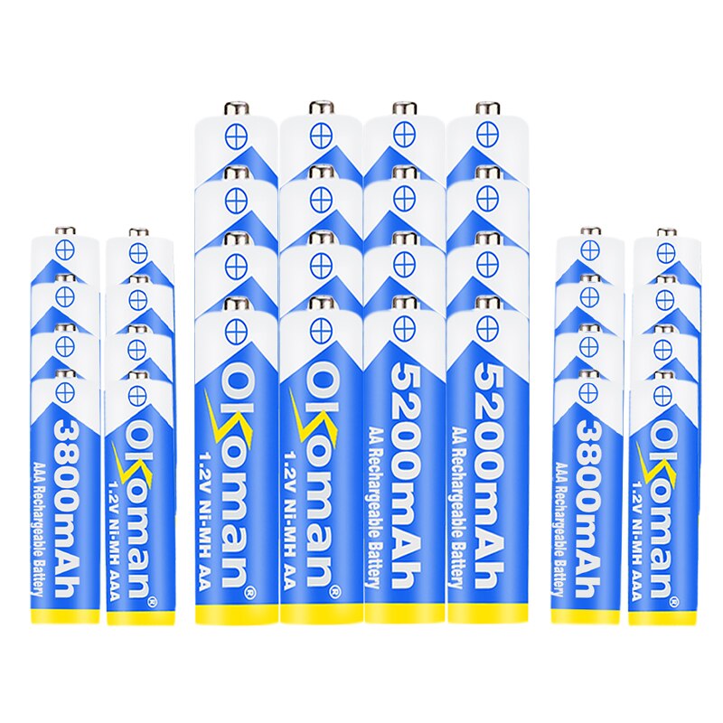 Okoman High capacity 5200mAh NI MH AA Rechargeable Batteries+AAA battery 3800 mAh Rechageable battery NI-MH 1.2 V AAA battery