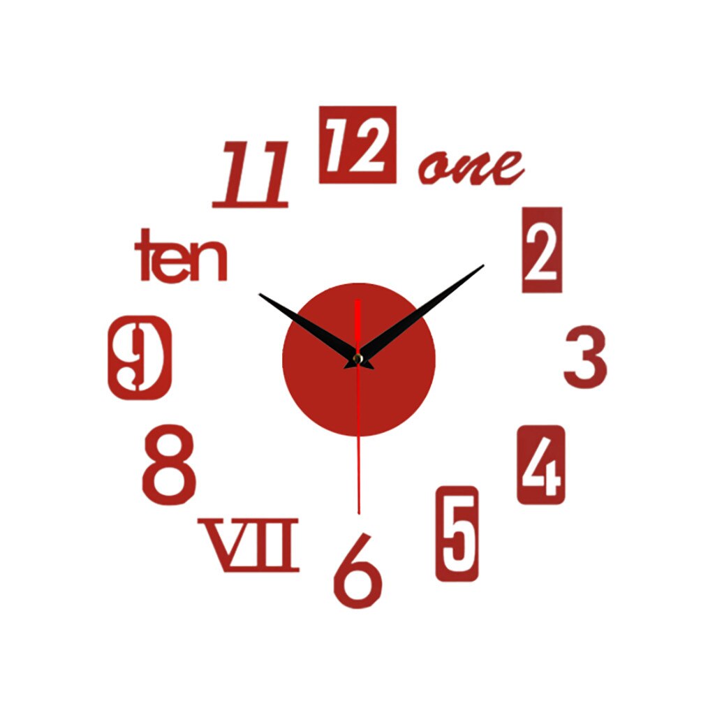 Frameless Diy 3d Mirror Surface Large Number Wall Clock Sticker Home Office Decor Mirror Living Room Art Wall Clock #T2P: Red