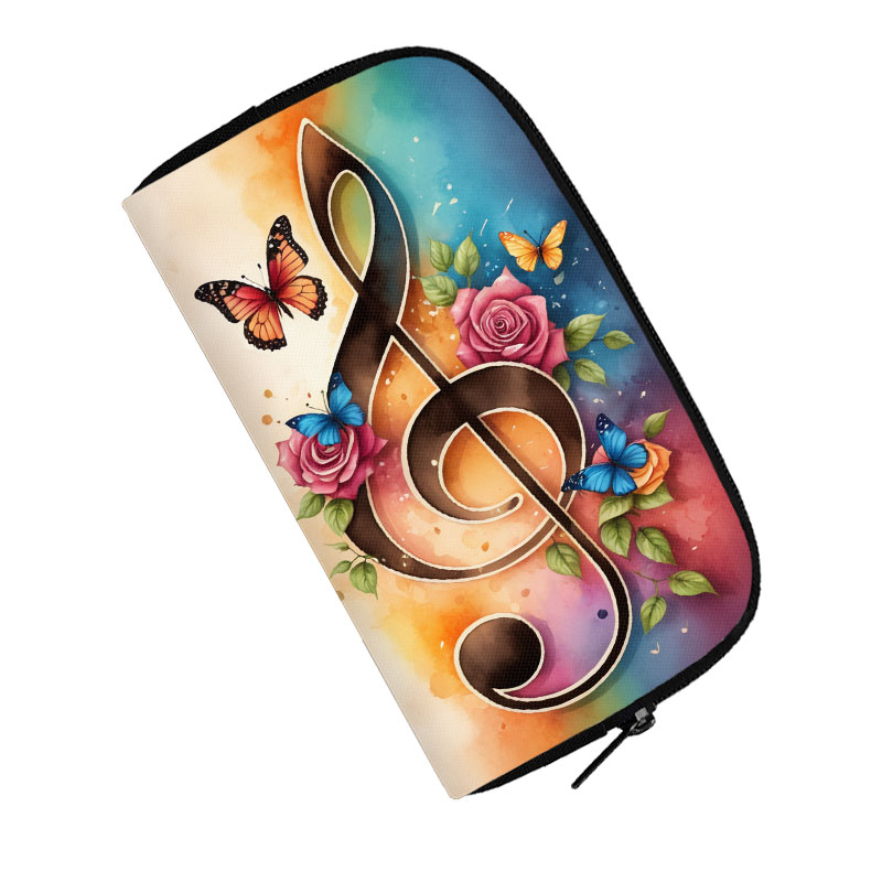 Aquarell Malerei Musiknote Muster Brieftasche Klavier Tastatur Karte Schlüssel Halter Münze Geld Geldbörse Lippenstifte Tasche Lange Brieftaschen: Himmel Blau