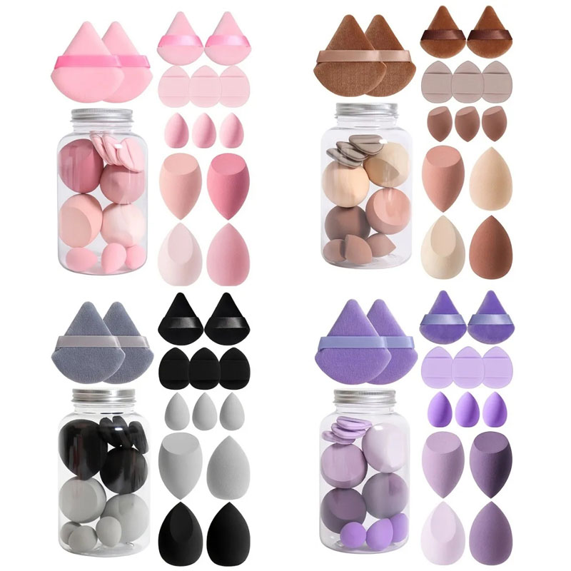 14 stks/set make-up spons set met opbergpot fluwelen schoonheid blenders make-up spons vinger bladerdeeg foundation cosmetische soezen