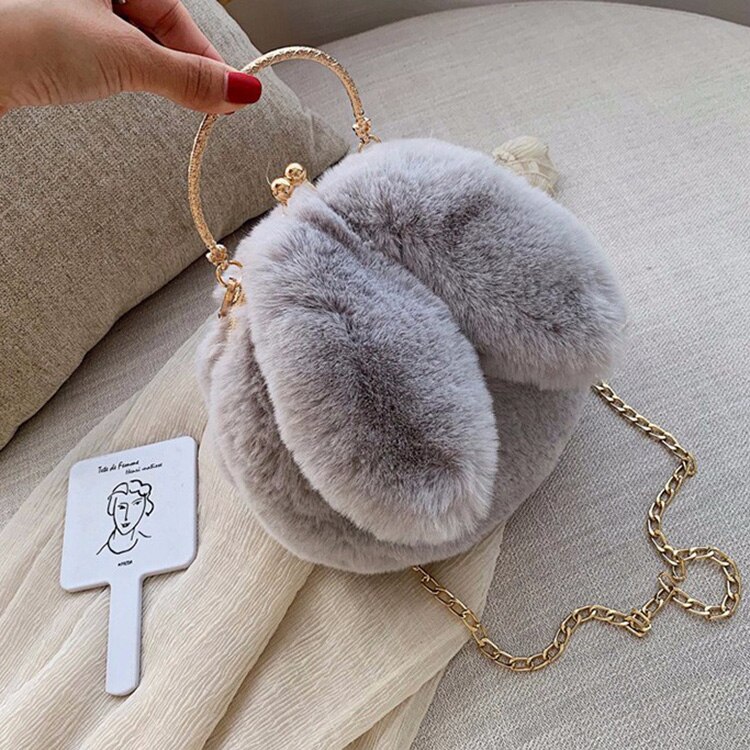 Hocodo Faux Fur Pluche Crossbody Tassen Voor Vrouwen Konijnenoren Leuke Tassen Keten Messenger Bag Dames Handtassen En Portemonnees bolsas: Gray