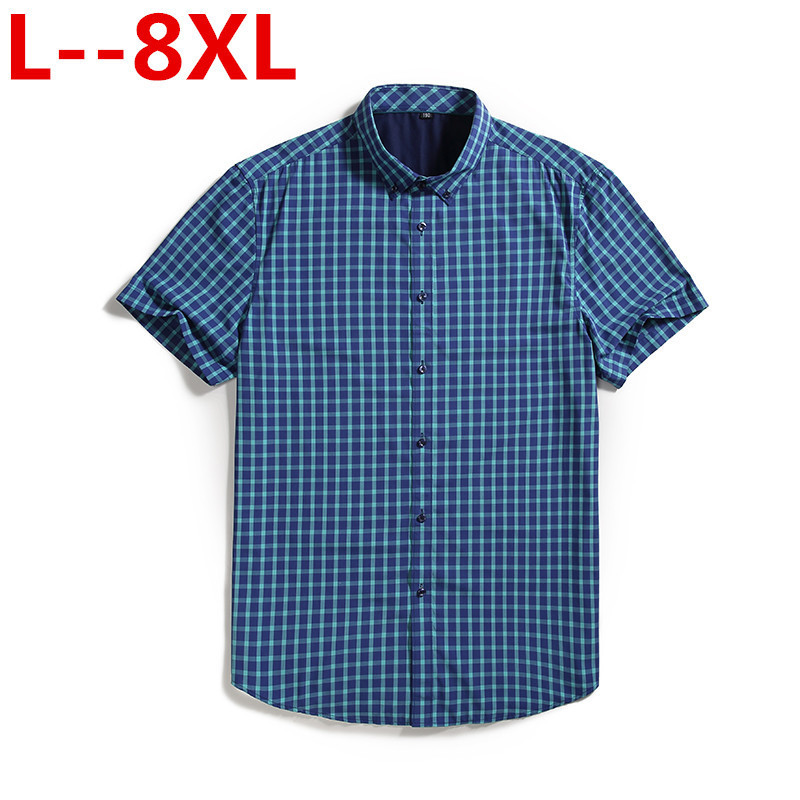 8XL 6XL 5XL camisas de vestir a cuadros de algodón de manga corta para hombres camisas de trabajo de Casual Camisa ajustada Social: 2 / 7xl