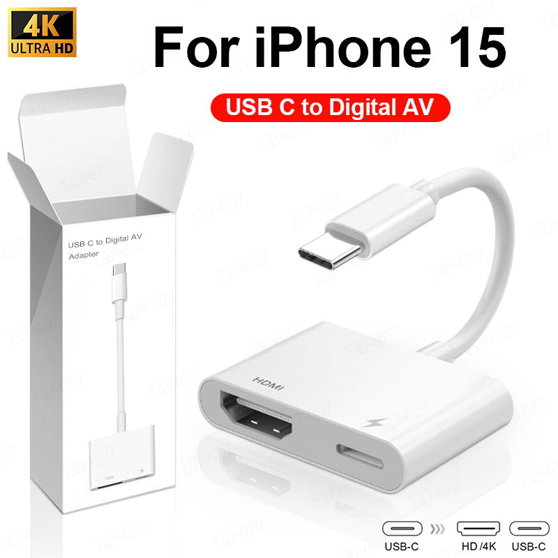 Adapter USB C na HDMI do iPhone'a 15 Pro Typ C Cyfrowy adapter AV Złącze ekranu synchronizacji 4K do iPhone'a do monitora projektora HDTV