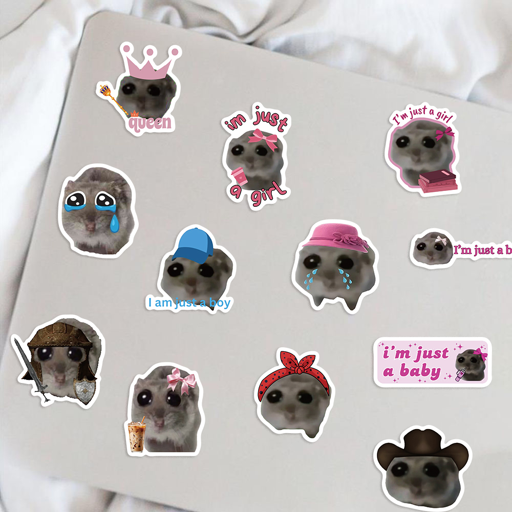 56pcs Sad Hamster Meme Decals Leuke Stickers Esthetische Telefoon Notebook Koffer Laptop Koelkast Muur Cartoon Dieren Sticker