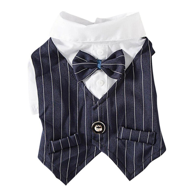 Camisa para perro, traje para mascota, ropa para perro pequeño, pajarita, camisa de boda, disfraz Formal, esmoquin con pajarita, ropa para cachorro, Gato y Bulldog: Navy / L