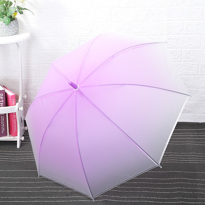 Small Fresh Long Handle Umbrella Transparent Color Gradient Umbrella Straight Umbrella Frosted Film Dance Lady Umbrella: Purple