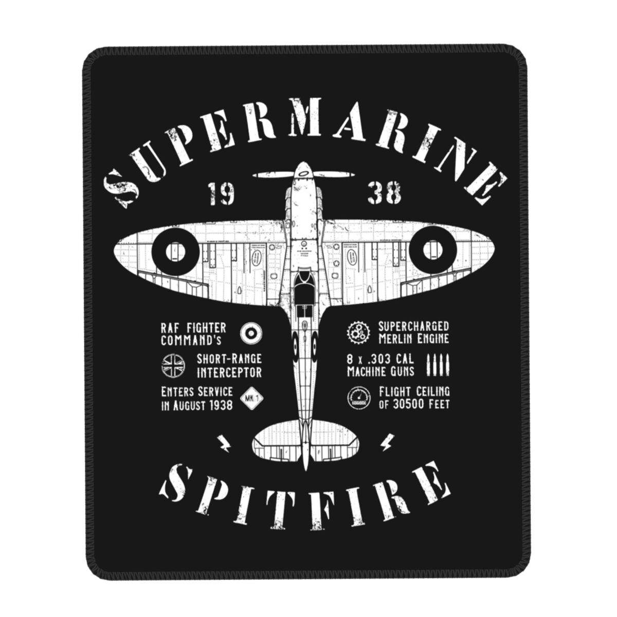 Alfombrilla de ratón para juegos Supermarine Spitfire, alfombrilla de goma antideslizante para ratón, piloto de combate, avión, decoración de oficina, alfombrilla para mesa de ordenador: M / Marrón