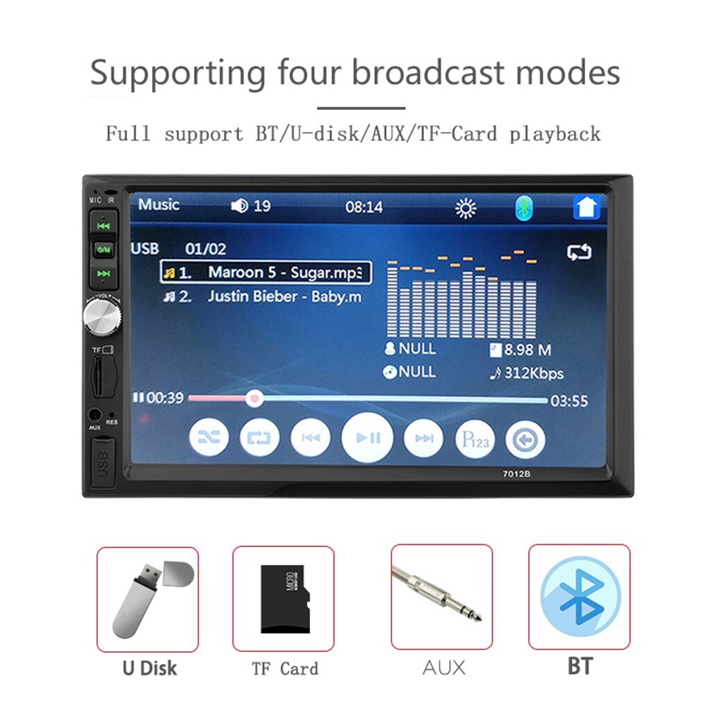 7-Inch Bluetooth Dash Touchscreen Double-DIN Car Stereo Receiver Rear View Camera Vehicle Player