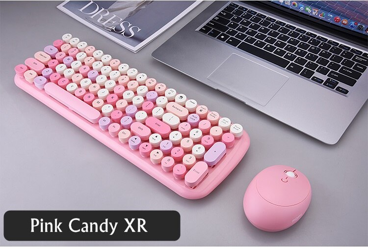 Notebook Office 3 in 1 Mini 2.4G Wireless Keyboard,Mouse and Number Pad Round Punk Mini Wireless Keyboard and Mouse Set: Pink Candy XR