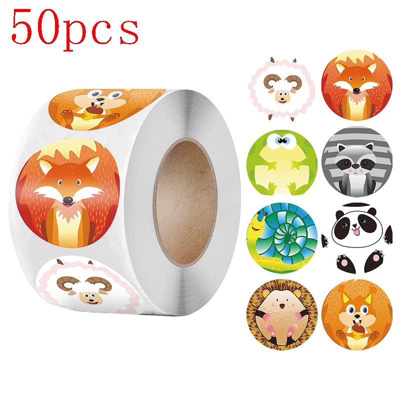 50-500pcs 1inch round good job cute animal teacher reward deco stickers korean logo stickers scrapbook paper Fridge stickers: HY2022-44-50pcs