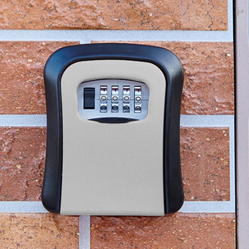 Key Lock Box Wall Mounted Aluminum alloy Key Safe Box Weatherproof 4 Digit Combination Key Storage Lock Box Indoor Outdoor: Gray