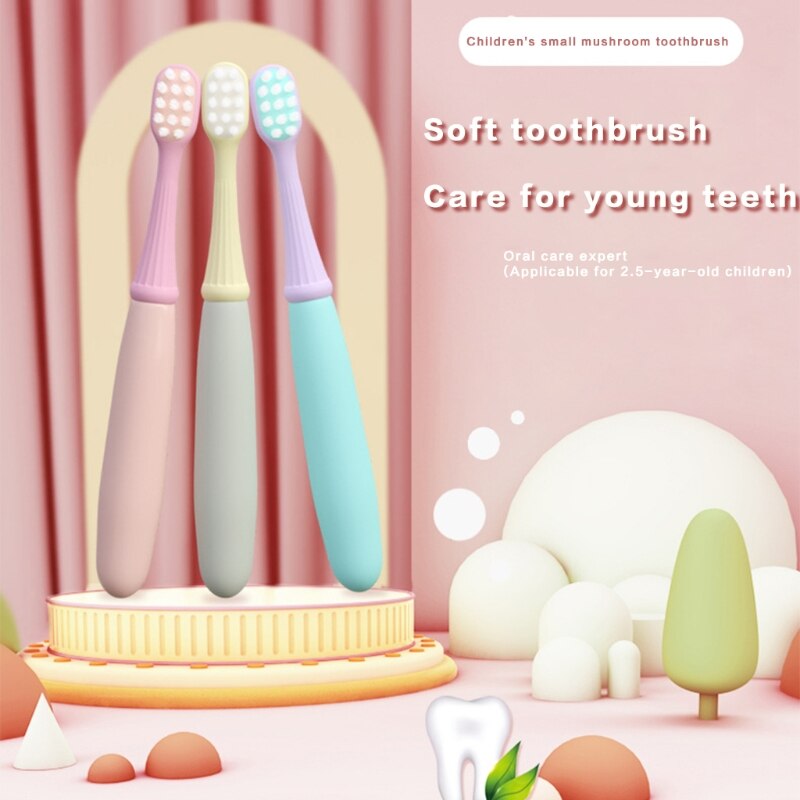 D2TA 6Pcs Toddler Kids Manual Toothbrush Cute Mushroom Multicolor Extra Soft Bristles Children Teeth Cleaning Tools 2-5 Years