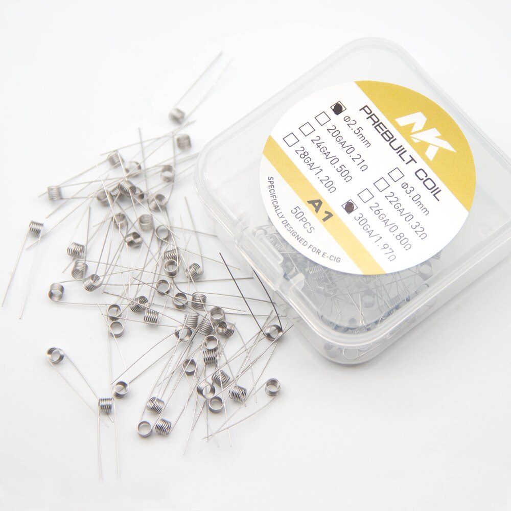 50 Pcs Gereinigd Coils Premade Nk A1 Ni80 Ni70 Awg 20 22 24 26 28 30 Voor Rda Rta rba Rebuilder Prebuilt Coils: A1 30G 1.97 ohm