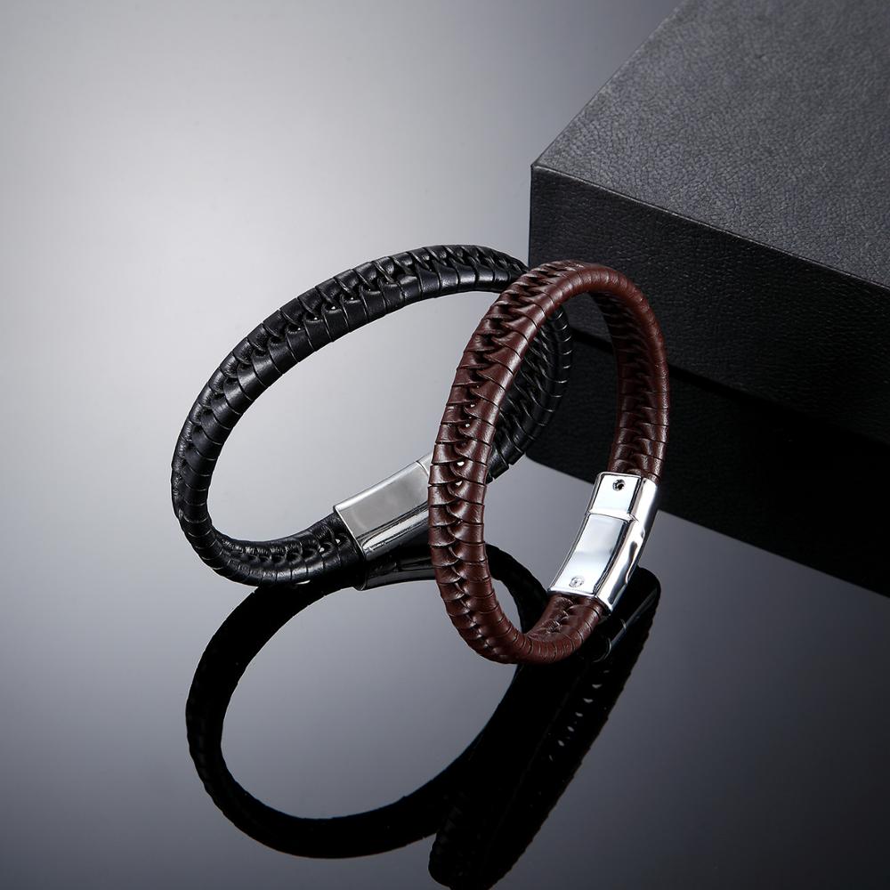 Mannen Mode Gevlochten Armband Mannen Zwart Lederen Armband Legering Gesp Mannen Sieraden Gesp