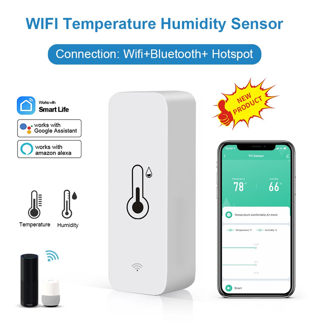 Aubess Tuya Smart Wifi Temperature And Humidity Sensor Indoor Hygrometer Controller Monitoring For Alexa Google Home Smart Home