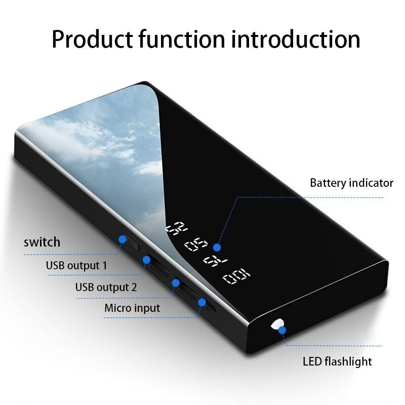 30000Mah Twee-weg Snel Opladen Power Bank 2USB Out Digitale Display Externe Batterij Met Zaklamp Voor Iphone Xiaomi samsung