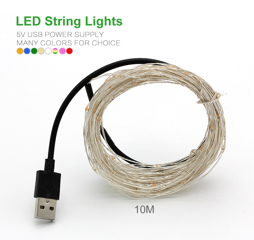 10M 100LEDs 5M 50LEDs USB LED String Lights Waterproof Silver Wire Garland Fairy Christmas Decoration Party Wedding Lighting
