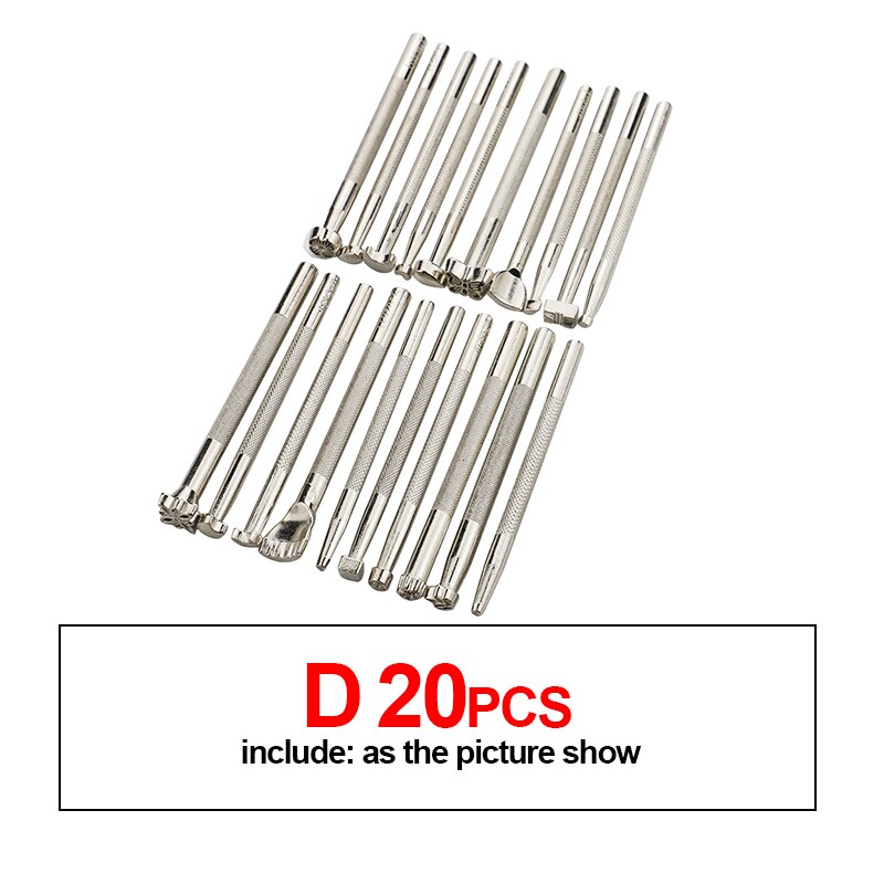 Stylish Leather Engrave Stamping Tools with Hammer and Board, Handmade Special Print on Bag or Leather Fabric, Leather Supplies: D 20PCS