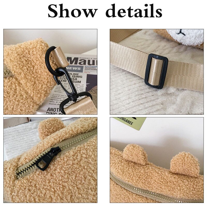 Pluszowy miś talia torba dla kobiet torebki na pasku na biodra zimowa puszysta futerkowa saszetka/nerka telefon Pakiet tendencja dziewczynka ramię piterek