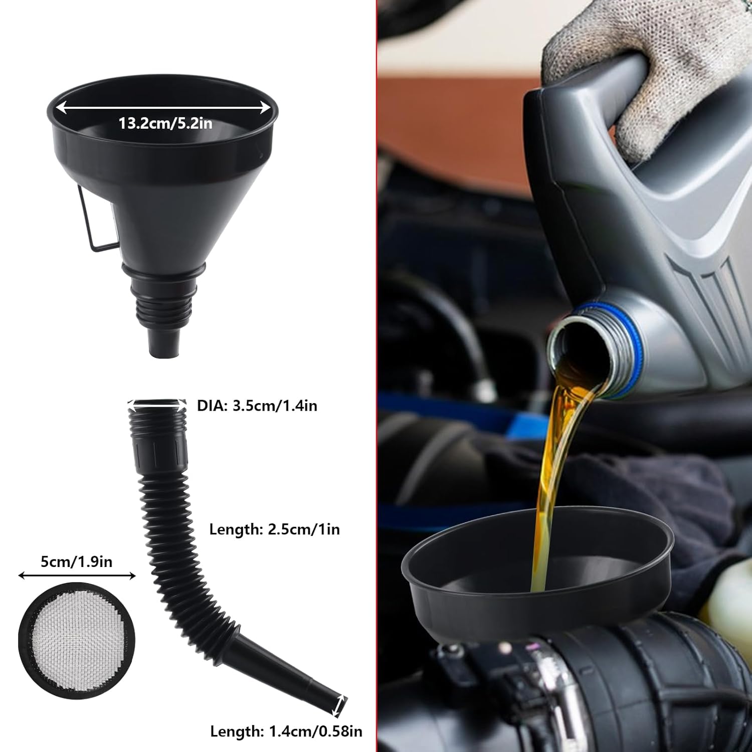 10Pcs Automotive Funnels Set Plastic Long Neck Oil Funnel Kit Flexible Wide Mouth Fuel Funnel for Filling Coolant Gasoline Water