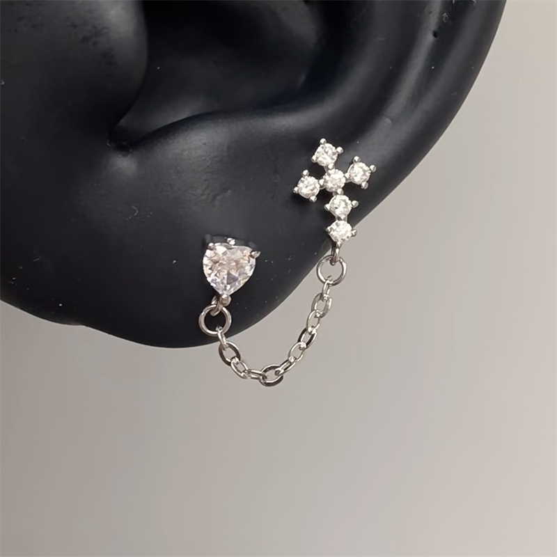 1 stücke glänzend Kreuz Blau Zirkon 316L Edelstahl Ohr Knochen Nagel Y2K Silber Farbe Ohrring für Frauen Cochlea zubehör: Blau verzinkt