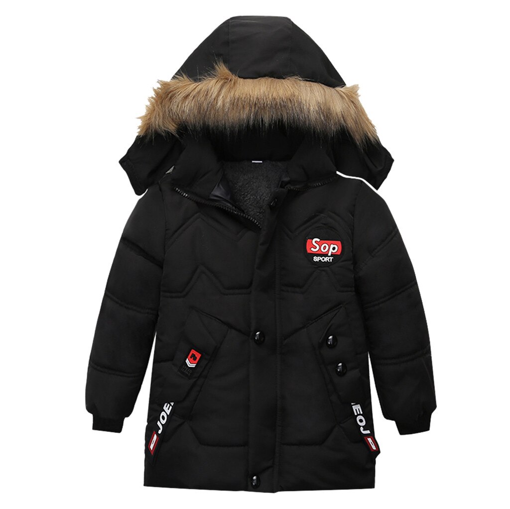 Ropa de invierno para niños, chaqueta de lana acolchada de algodón, parkas, abrigo grueso con capucha, abrigo largo para bebé,: Negro / 12 meses