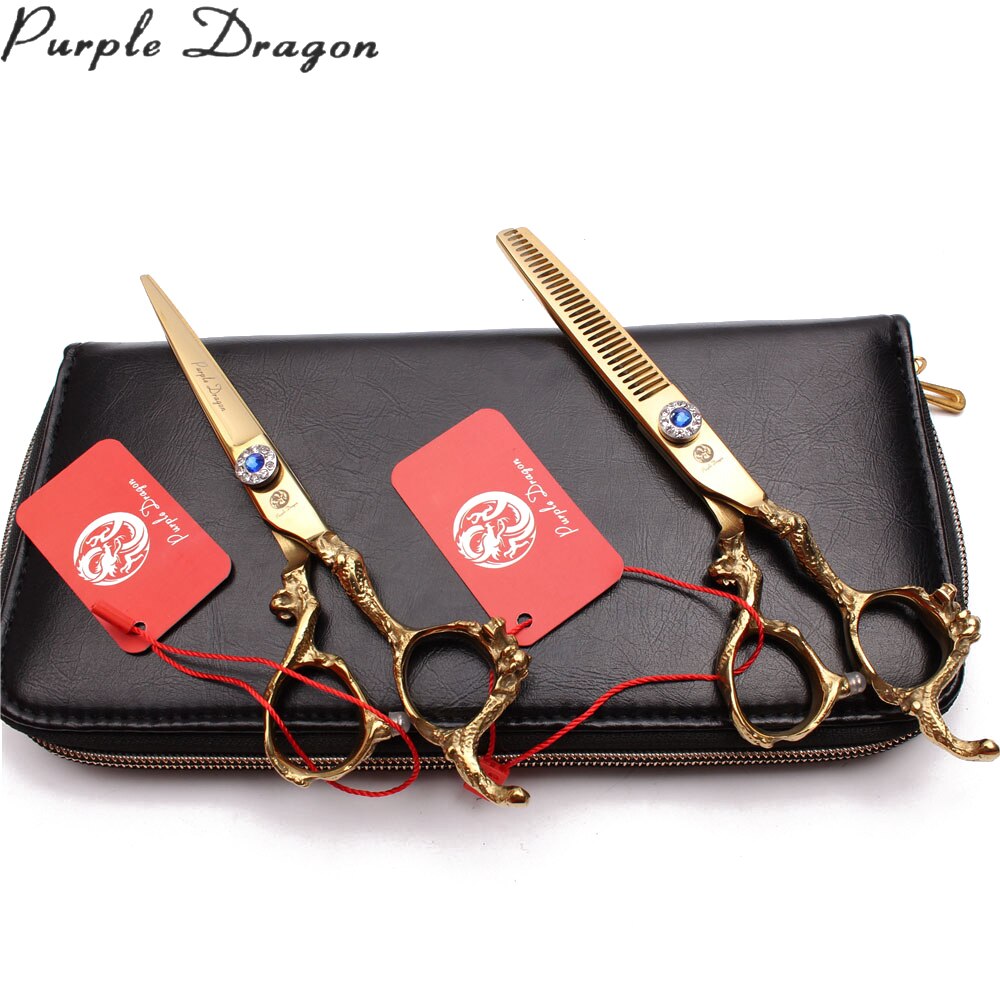 5.5" 440C Gold Hair Scissors Straight Shears Thinning Shears Dragon Handle Hairdressing Scissors Z9003