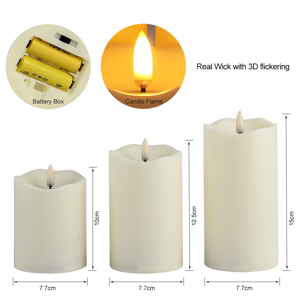 Pack of 3 Remote Control Year Candles,Timed Flameless LED Candle Light Valentine's Day Party Home Decor Easter Candle