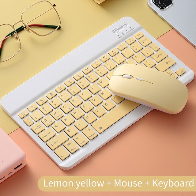 For iPad Teclado Bluetooth Keyboard Mute Wireless Mouse For Xiaomi Samsung Huawei Tablet Phone Android IOS Windows: Yellow K M