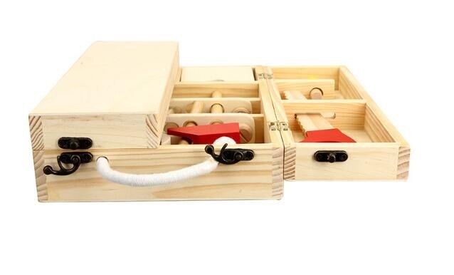 Wooden blocks DIY portable multi-function simulation toolbox set combination children's puzzle play house disassembly toys