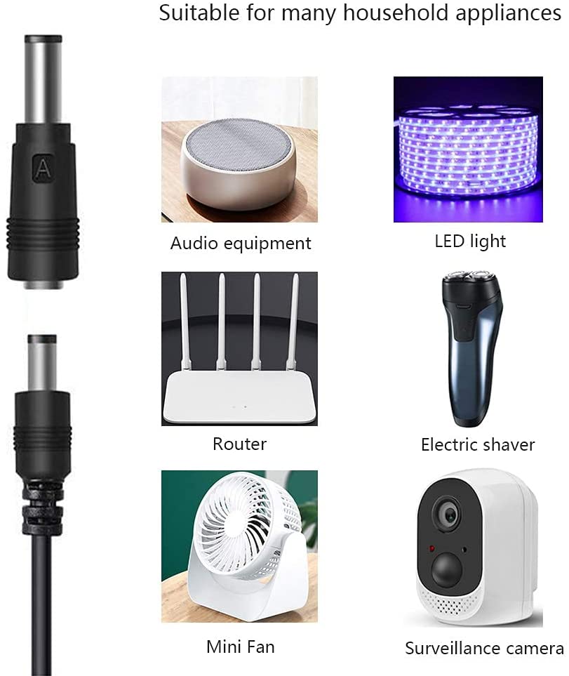 Câble d'alimentation de convertisseur USB 5V à cc 12V + 8 connecteurs, adaptateur USB à cc (moins de 2A Max pour 8Watts)