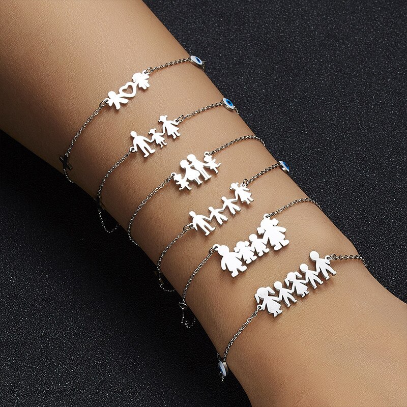 1 PC acier inoxydable Bracelets garçon & fille amant Parents couleur argent coeur blanc estampage étiquettes famille bijoux 18cm de long