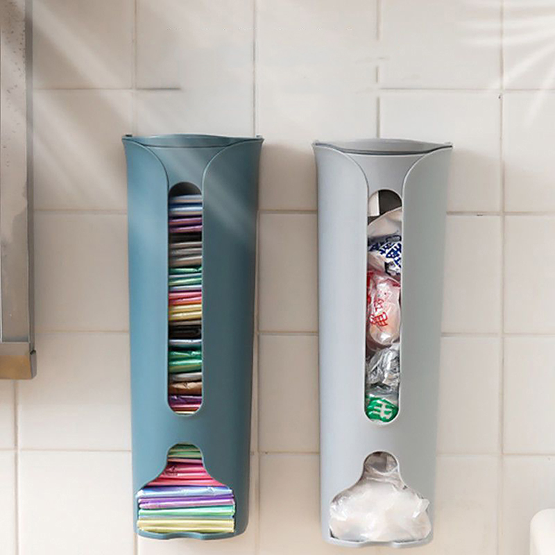 Kitchen Plastic Bag Holder Organizer Wall Hanging Garbage Bag Storage Box Removable Container Household Storage Box Accessory: Red