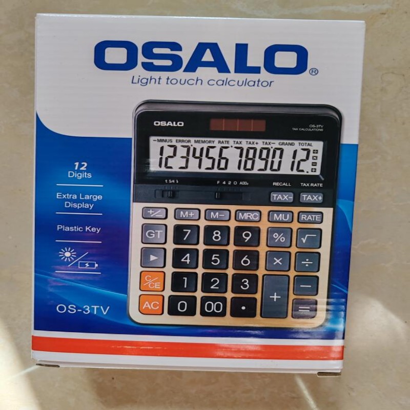 3TV Table Top Calculator Tax Rate Calculation 12-bit Display Dual Power Solar Cell Dual Power Supply Calculator