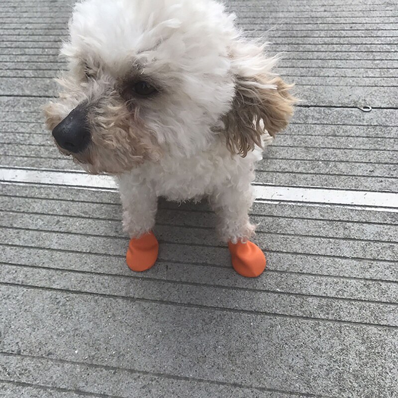 4 stuks/set regenschoenen voor huisdieren, snoepkleurige rubberen waterdichte antislipschoenen voor honden, buitenlaarzen voor de verzorging van poten van huisdieren, antislipschoenen voor puppy's