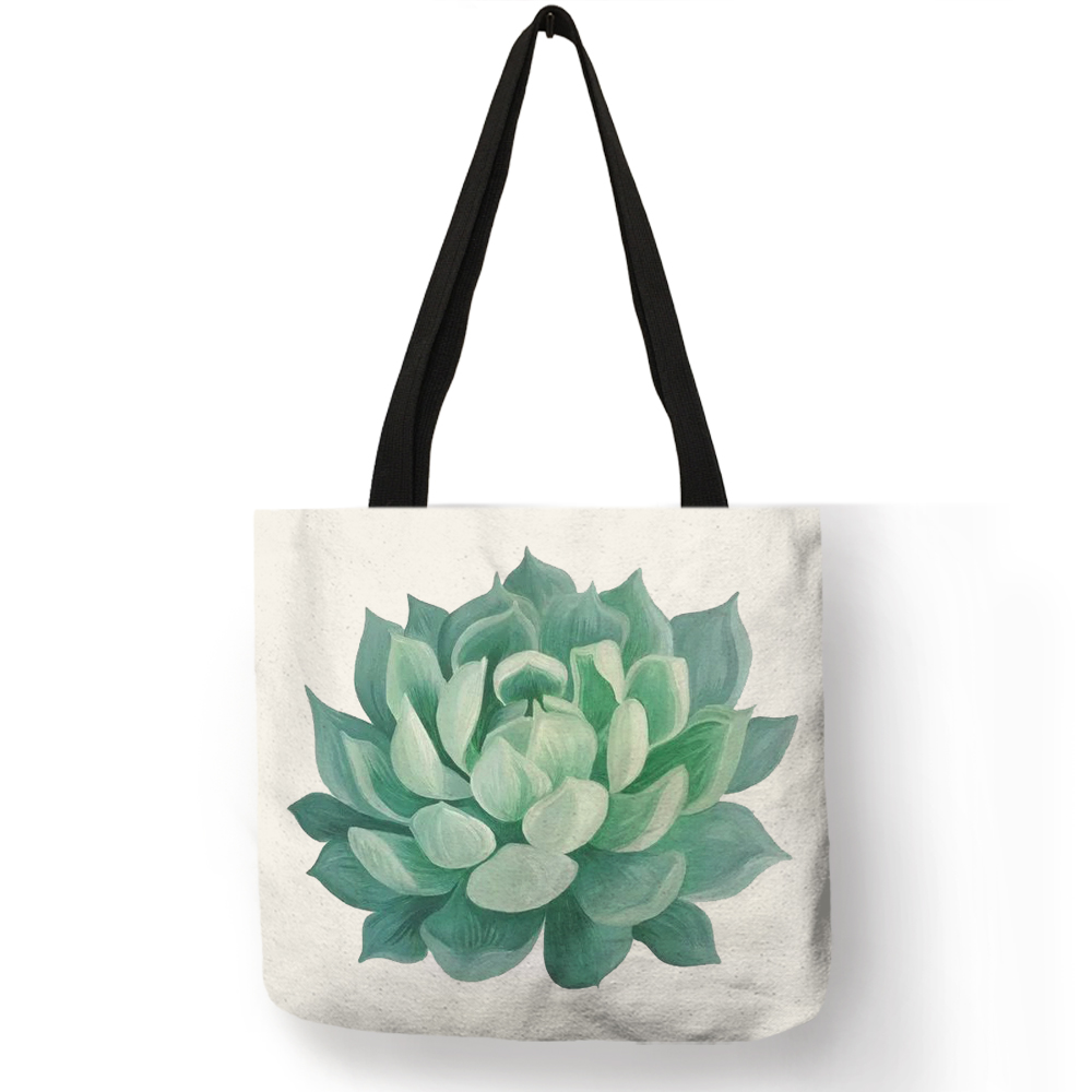 Aquarel Tropische Succulenten Print Linnen Zak Bloemen Tassen Voor Vrouwen Folding Herbruikbare Shopping Tassen Reistassen: 001
